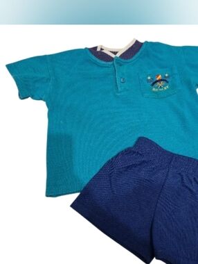 Vintage 1990s McKids McBaby Turquoise Blue 2pc Shirt & Shorts Set
